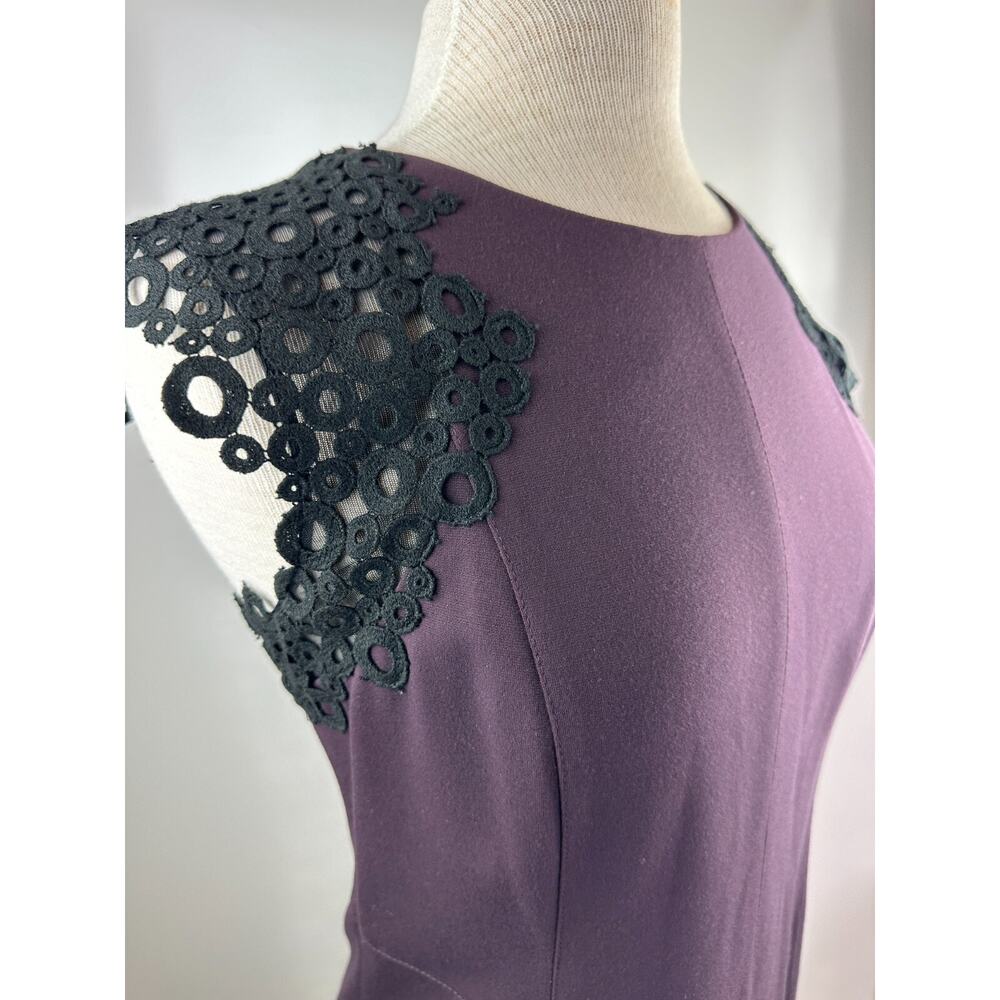 Akris Punto Sheath Dress Crochet Mesh Cap Sleeves Eggplant Purple Women's Size 8 - Picture 4 of 16